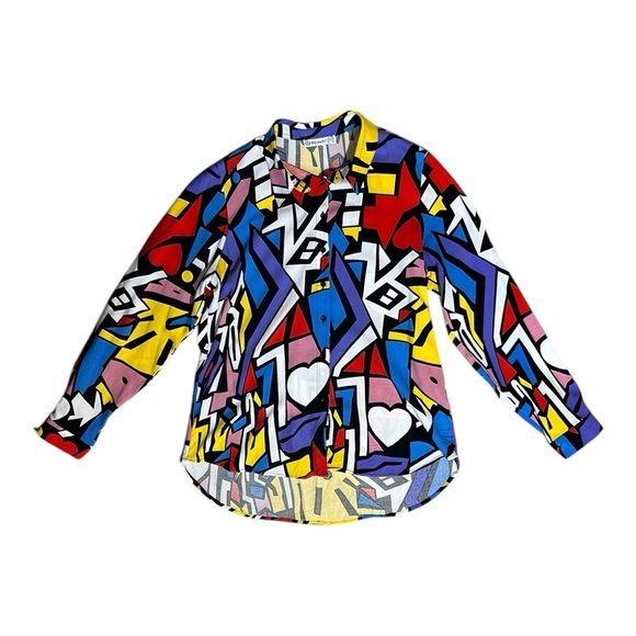BIG DART Multicolor Pop Art Geometric Button Up Long Sleeve Top sz 12 UK/ US  M - Picture 3 of 9